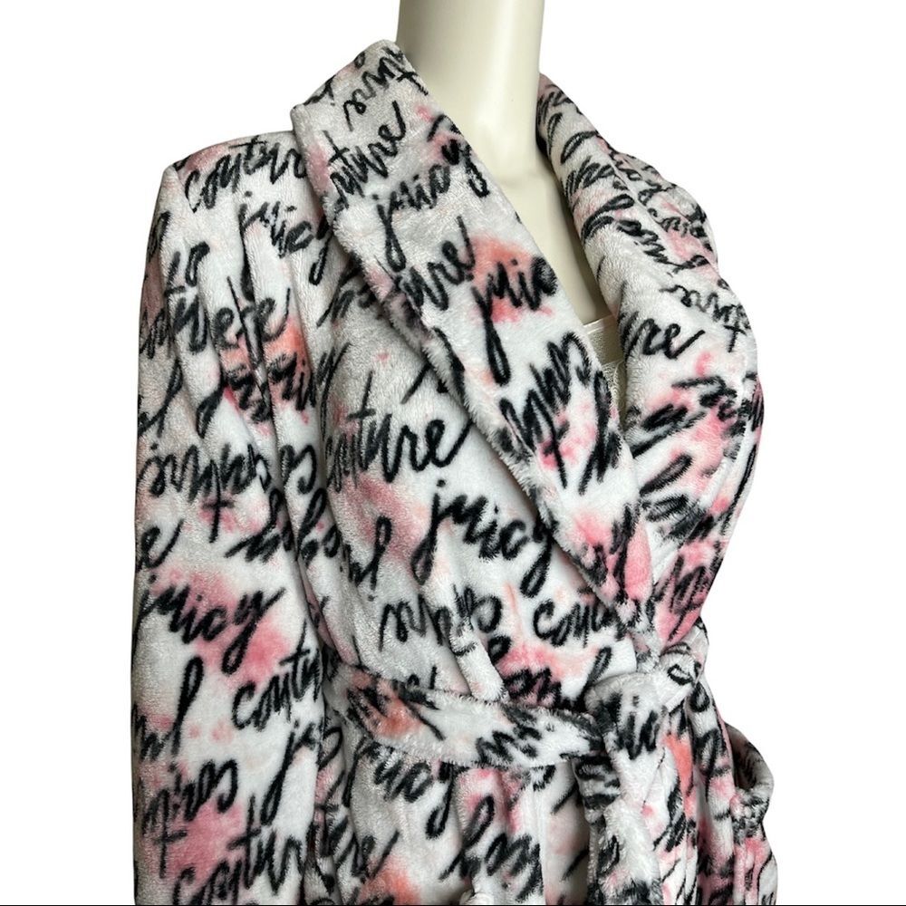 Juicy Couture Robe Sleepwear S/M Watercolor Logo Short with Tie Pink White Black